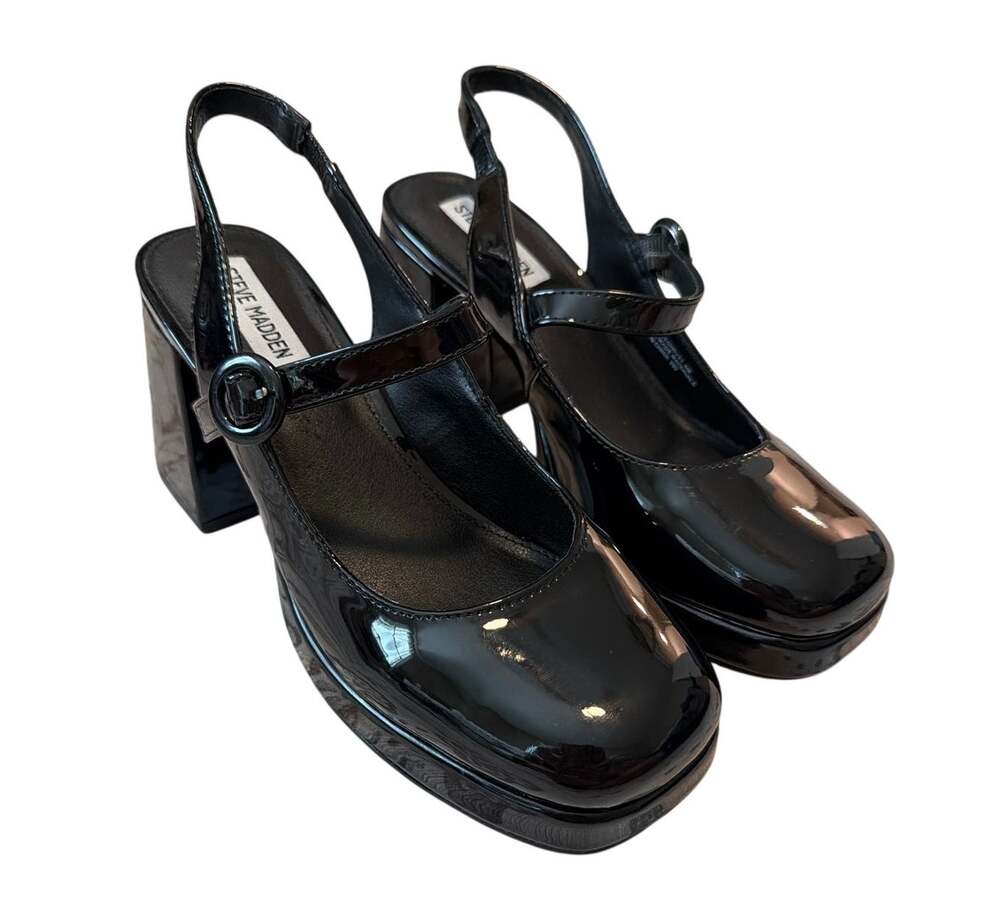Steve Madden Mingle Black Patent Platform Mary Jane Heels Women's Size 9